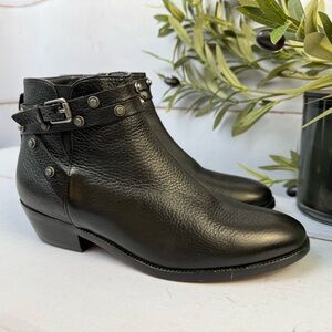 Black Leather Ankle Boots with Buckle Detail